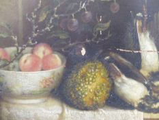 EARLY 19th.C. CONTINENTAL SCHOOL TABLE TOP STILL LIFE OIL ON PANEL, UNFRAMED. 17 x 21cms