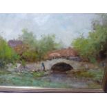 19th/20th.C. CONTINENTAL SCHOOL TWO RURAL VIEWS SIGNED INDISTINCTLY OIL ON BOARD. LARGEST 24 x