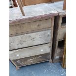 A QTY OF PICTURE FRAMES, THREE CHESTS OF DRAWERS FOR RESTORATION, TWO OCCASIONAL TABLES AND A