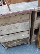 A QTY OF PICTURE FRAMES, THREE CHESTS OF DRAWERS FOR RESTORATION, TWO OCCASIONAL TABLES AND A