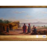 19th.C.ORIENTALIST SCHOOL. NORTH AFRICAN TRADERS, SIGNED INDISTINCTLY, OIL ON CANVAS. 25x45cms.