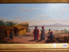 19th.C.ORIENTALIST SCHOOL. NORTH AFRICAN TRADERS, SIGNED INDISTINCTLY, OIL ON CANVAS. 25x45cms.