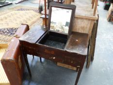 A CONTINENTAL PINE DRESSING TABLE WITH ORIGINAL PAINT DECORATION.