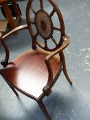 AN UNUSUAL GEORGIAN STYLE ARMCHAIR AND TWO OTHER CHAIRS