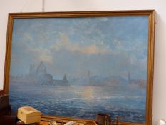 MICHAEL CHAPMAN. A LARGE OIL ON BOARD GRAND CANAL, VENICE IN GILT FRAME, SIGNED AND DATED '85.