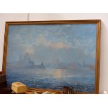 MICHAEL CHAPMAN. A LARGE OIL ON BOARD GRAND CANAL, VENICE IN GILT FRAME, SIGNED AND DATED '85.
