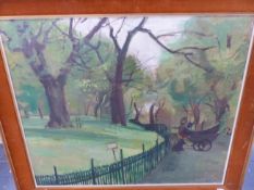 ENGLISH 20th.C.SCHOOL. IN THE PARK, OIL ON BOARD. 75x89.5cms.