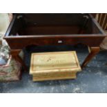 A WALNUT CABINET STAND, A SMALL PAINTED TOY BOX AND A VICTORIAN SIDE CHAIR.