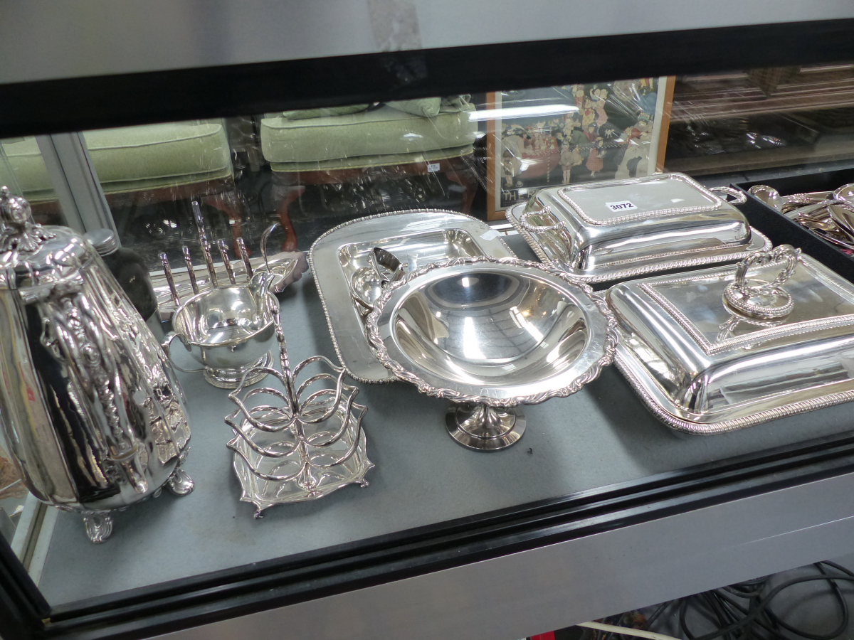 VARIOUS PLATED CUTLERY, TUREENS,ETC