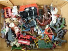 A SELECTION OF TIN PLATE TOYS AND FIGURES.