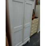 A 19th.C.PAINTED PINE CUPBOARD WITH SHELVED INTERIOR.