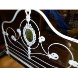 A PAINTED WROUGHT IRON DOUBLE BED FRAME.