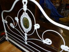 A PAINTED WROUGHT IRON DOUBLE BED FRAME.