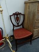 AN EDWARDIAN INLAID BEDROOM CHAIR.