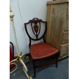 AN EDWARDIAN INLAID BEDROOM CHAIR.