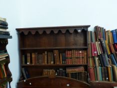 A SMALL OAK DRESSER RACK AND A CONTINENTAL WALNUT DRESSER RACK.