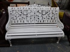 A CAST METAL COALBROOKDALE STYLE GARDEN BENCH.