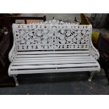 A CAST METAL COALBROOKDALE STYLE GARDEN BENCH.