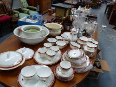 A ROYAL STAFFORD PART DINNER AND TEA SERVICE, A QTY OF VARIOUS CUT GLASS WARE, PLATED AND OTHER