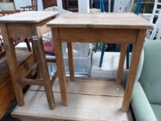 A CHILD'S SCHOOL DESK, A RUSTIC PINE STOOL AND TWO DOLL'S BEDS