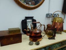 A VICTORIAN COPPER KETTLE, A WALNUT WORKBOX,ETC.