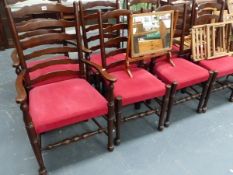 A SET OF EIGHT 18th.C.STYLE LANCASHIRE LADDER BACK DINING CHAIRS.