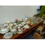 TWO VICTORIAN OAK AND PLATED TANTALUS AND A LARGE QTY OF GLASSWARES.