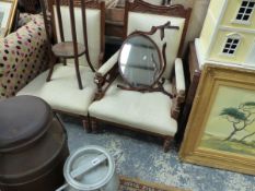 A PAIR OF VICTORIAN SALON CHAIRS.