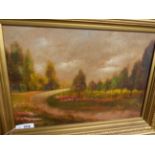 20th.C.INDIAN SCHOOL, A RURAL LANDSCAPE, SIGNED AND DATED 1941. OIL ON BOARD. 42.5x60.5cms.