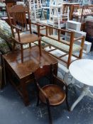 A VINTAGE BENTWOOD CHILD'S CHAIR, A SMALL CHILD'S DESK AND TWO OTHER CHILD''S SEATS.