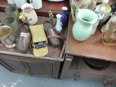 VARIOUS PEWTER TANKARDS AND ORNAMENTS.