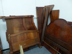 THREE 19th.C.FRENCH EMPIRE STYLE WALNUT AND OTHER BED FRAMES.