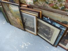 A QTY OF EDWARDIAN AND LATER PRINTS AND PICTURES.