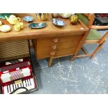 A RETRO DRESSING TABLE, THREE ERCOL SIDE CHAIRS AND AN ARMCHAIR.
