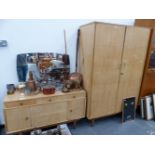 A SATINBIRCH MID CENTURY WARDROBE AND MATCHING DRESSING TABLE.