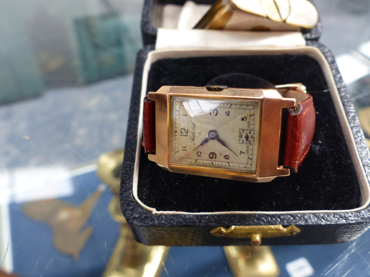 A 9ct GOLD FEDERAL WATCH TOGETHER WITH A DUNHILL LIGHTER. - Image 3 of 6