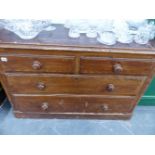 A VICTORIAN PINE CHEST OF DRAWERS.