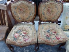 A PAIR OF 19th.C.FRENCH SHOW FRAME SIDE CHAIRS WITH TAPESTRY UPHOLSTERY.