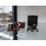 A BRONZE FROG, MINIATURE SEWING MACHINE,ETC.