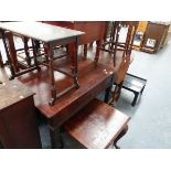 A MAHOGANY SIDE TABLE, A SMALL COFFEE TABLE, COMMODE AND OTHER OCCASIONAL FURNITURE.
