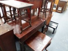 A MAHOGANY SIDE TABLE, A SMALL COFFEE TABLE, COMMODE AND OTHER OCCASIONAL FURNITURE.