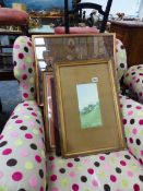 A SMALL WATERCOLOUR AND A QTY OF ANTIQUE AND LATER PRINTS AND PICTURES.