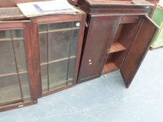 THREE GEORGIAN MAHOGANY BOOKCASE UPPER SECTIONS.