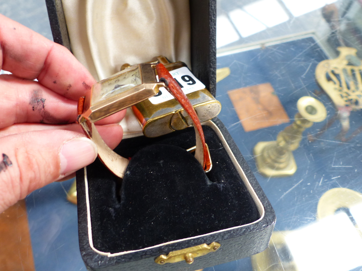 A 9ct GOLD FEDERAL WATCH TOGETHER WITH A DUNHILL LIGHTER. - Image 5 of 6