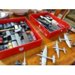 A QTY OF VINTAGE 00GAUGE ROLLING STOCK AND OTHER TOYS.