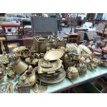 A LARGE COLLECTION OF VICTORIAN AND LATER COPPER AND BRASSWARES, PLATED ITEMS,ETC.