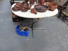 A RETRO ALLOY BASE KITCHEN TABLE