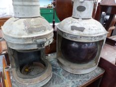 TWO VINTAGE SHIP'S LANTERNS, MAST HEAD AND PORT.