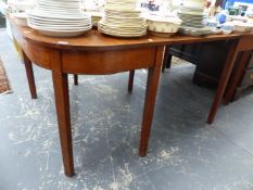 A LATE GEORGIAN MAHOGANY D END DINING TABLE WITH CENTRAL LEAF.