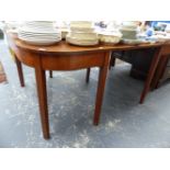 A LATE GEORGIAN MAHOGANY D END DINING TABLE WITH CENTRAL LEAF.